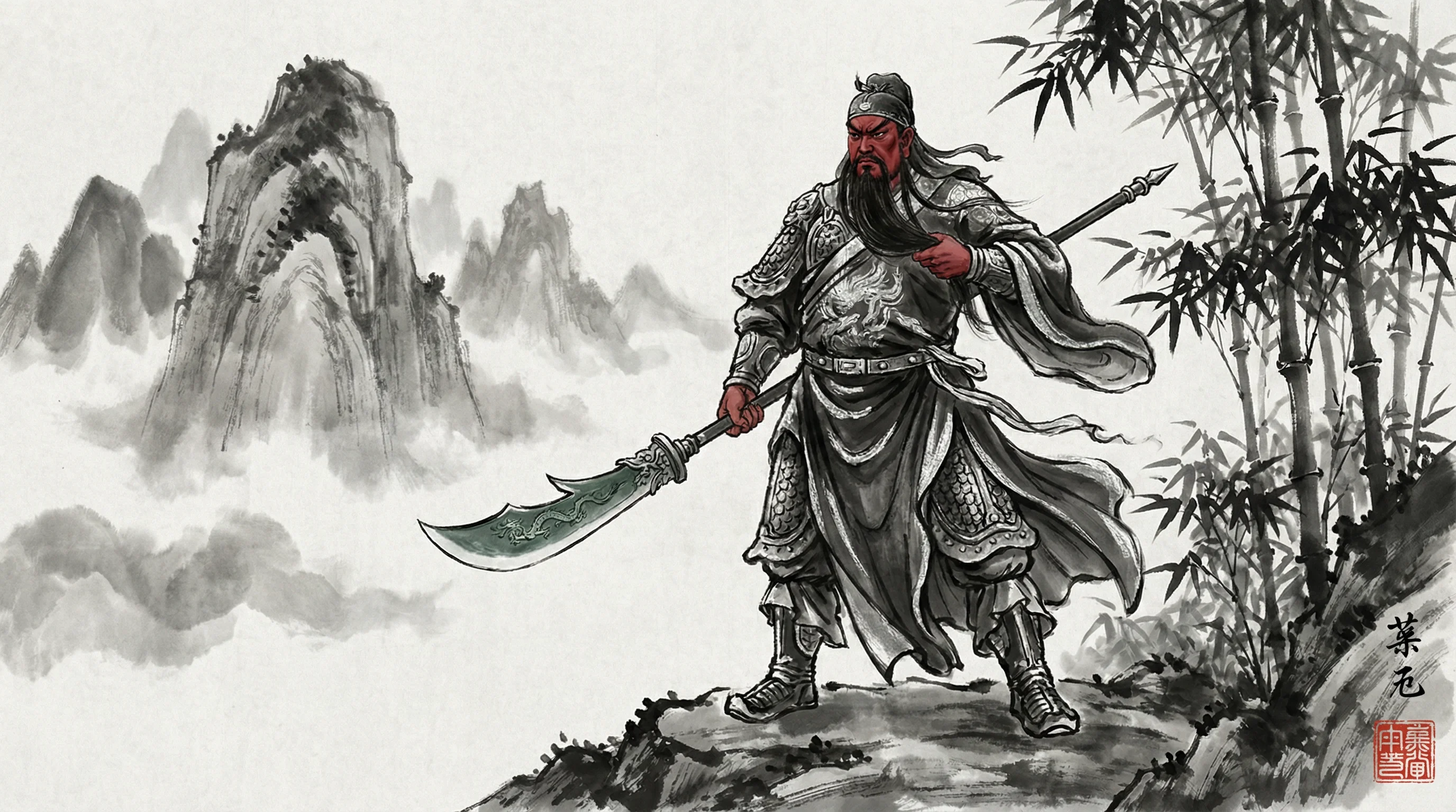 pg娱乐武圣关公游戏水墨画风格